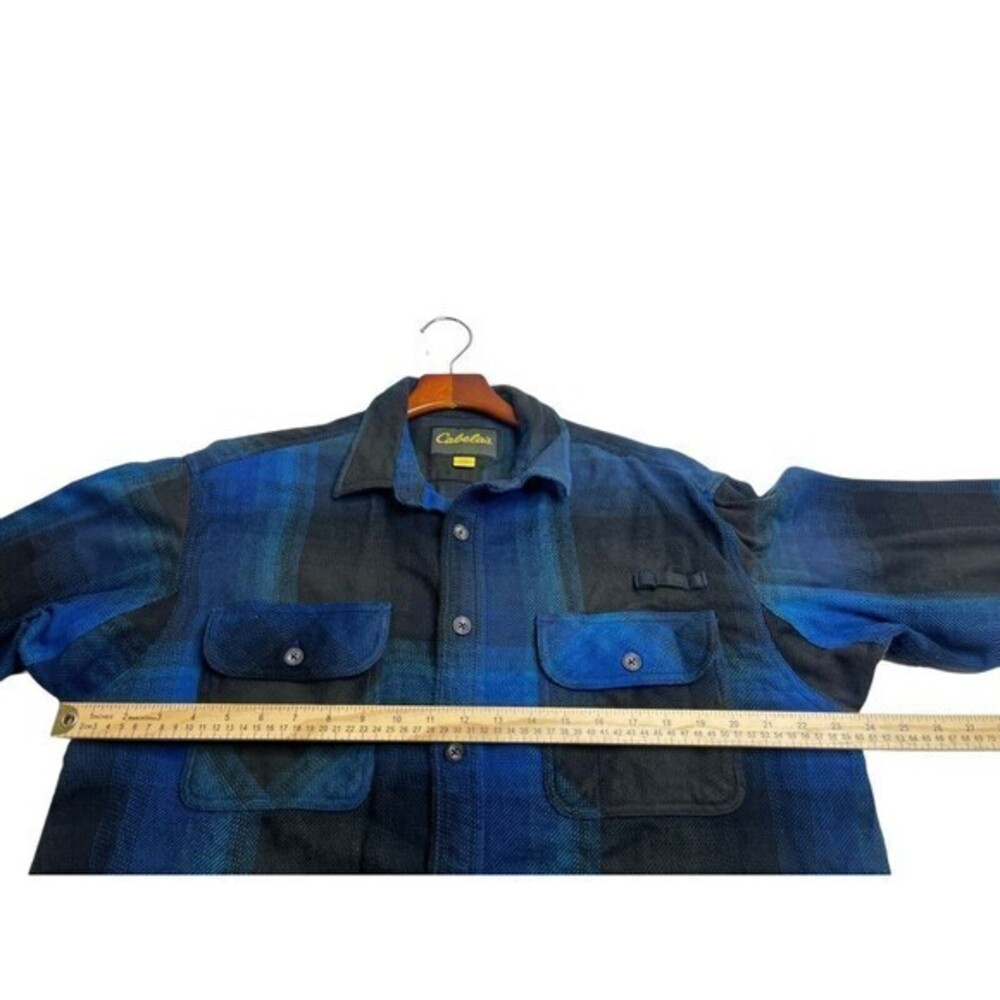 Cabela’s Men’s Shacket Shirt Jacket Sz Large Reg Sleeve Blue Plaid - Picture 5 of 9